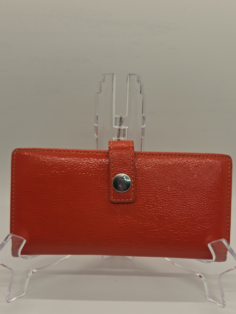 Coach Slim Orange Leather Wallet with Snap Closure